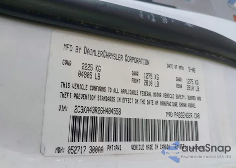 2006 Chrysler 300 from USA, damaged, VIN 2C3KA43R26H484558